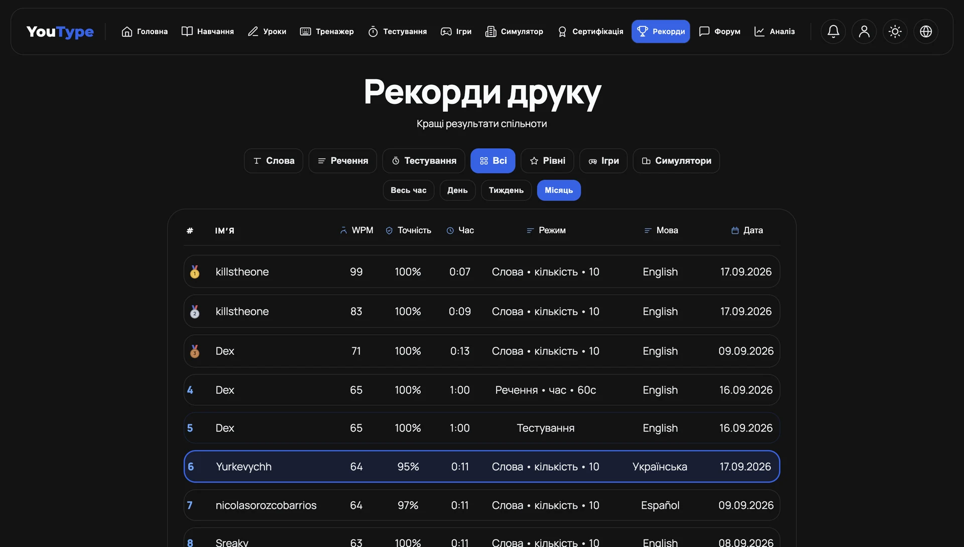 YouType - Тренажер друку на клавіатурі  — знімок екрана 4